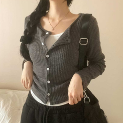 レイヤードボタンカーディガン CHARCOAL