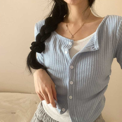 レイヤードボタンカーディガン SKY BLUE