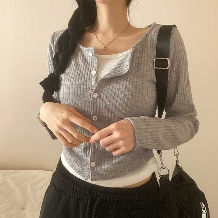 レイヤードボタンカーディガン GRAY(WINTER)