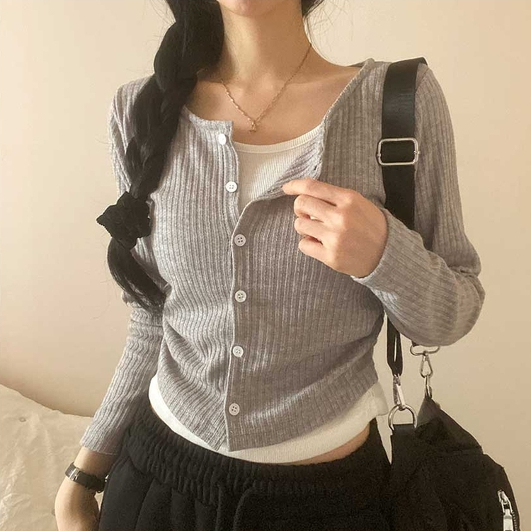 レイヤードボタンカーディガン GRAY(WINTER)