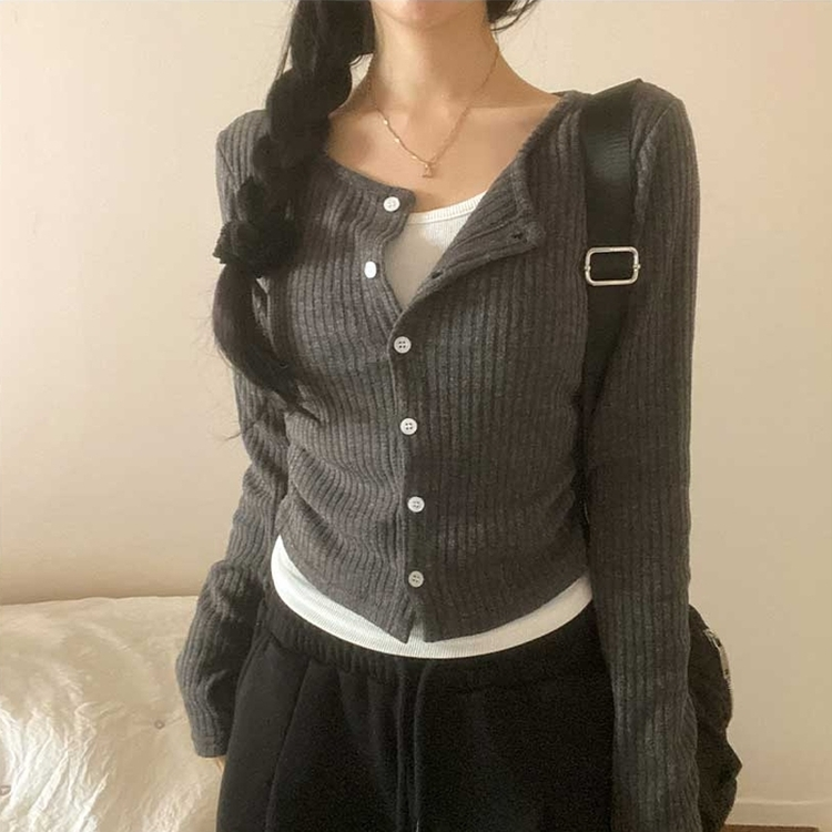 レイヤードボタンカーディガン CHARCOAL