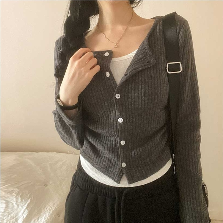 レイヤードボタンカーディガン CHARCOAL