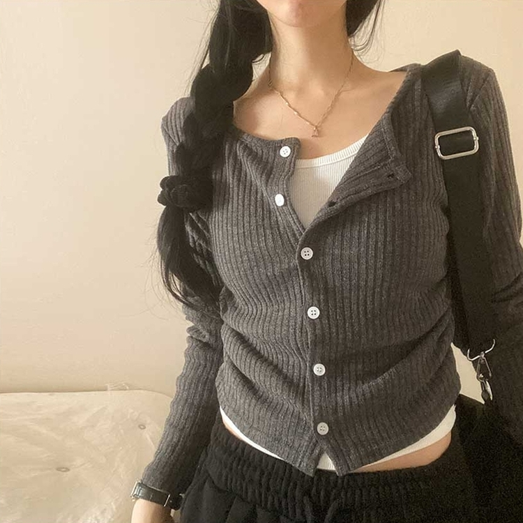 レイヤードボタンカーディガン CHARCOAL