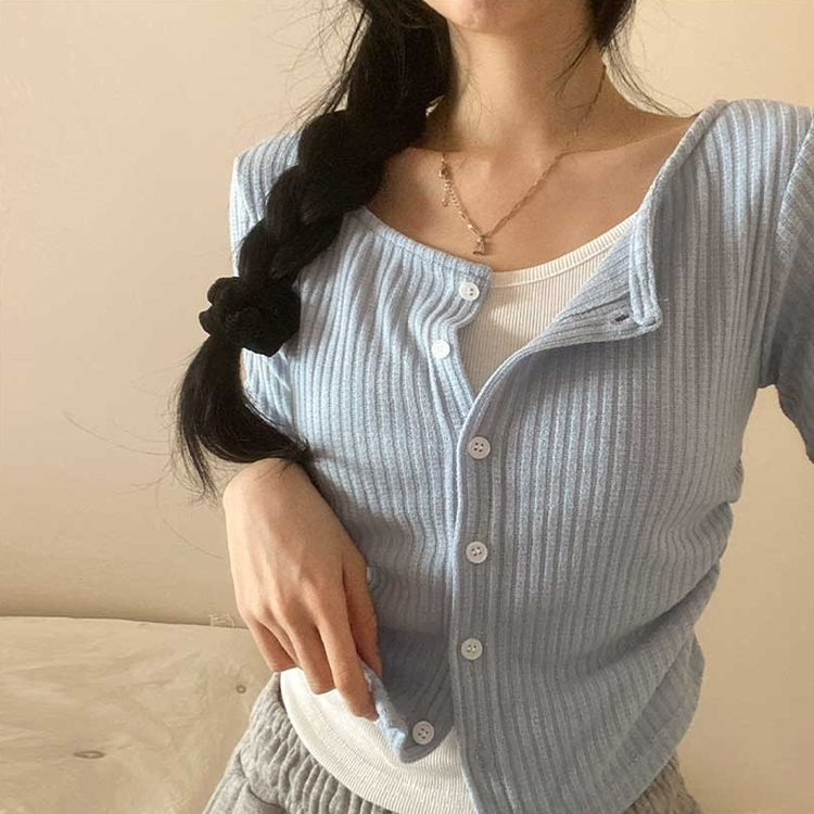 レイヤードボタンカーディガン SKY BLUE