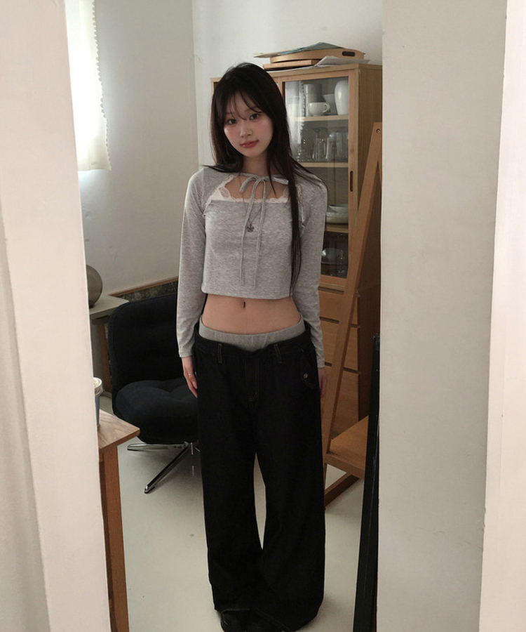 レースリボントップス GREY