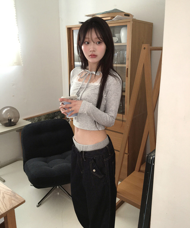 レースリボントップス GREY