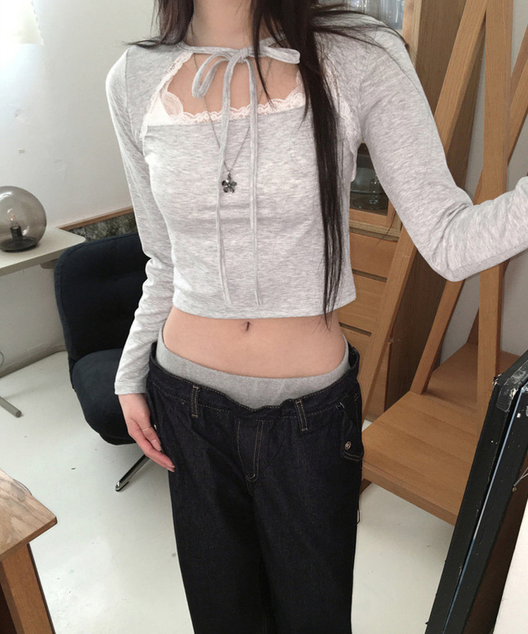 レースリボントップス GREY