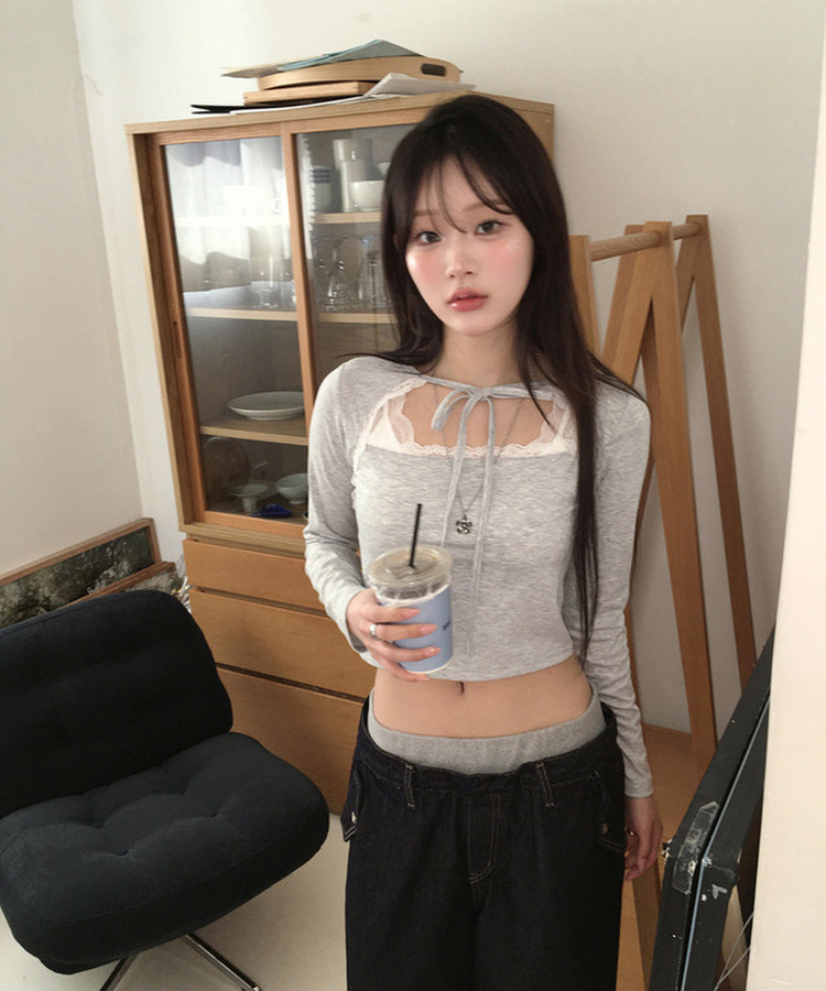 レースリボントップス GREY