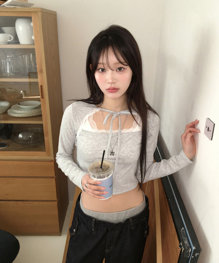 レースリボントップス GREY