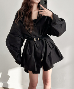 無地オーバーシャツ BLACK