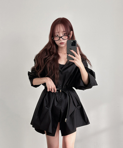 無地オーバーシャツ BLACK