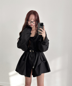 無地オーバーシャツ BLACK