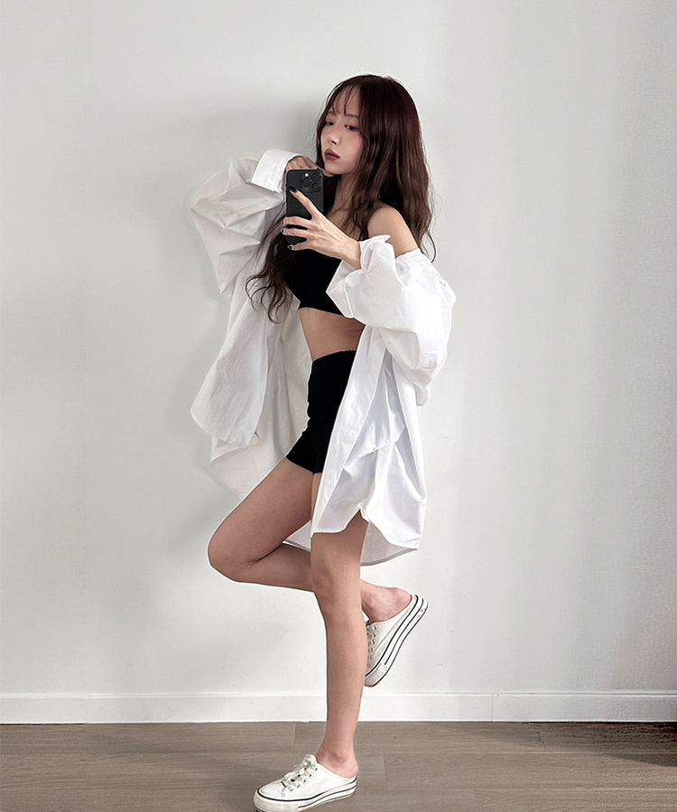 無地オーバーシャツ WHITE