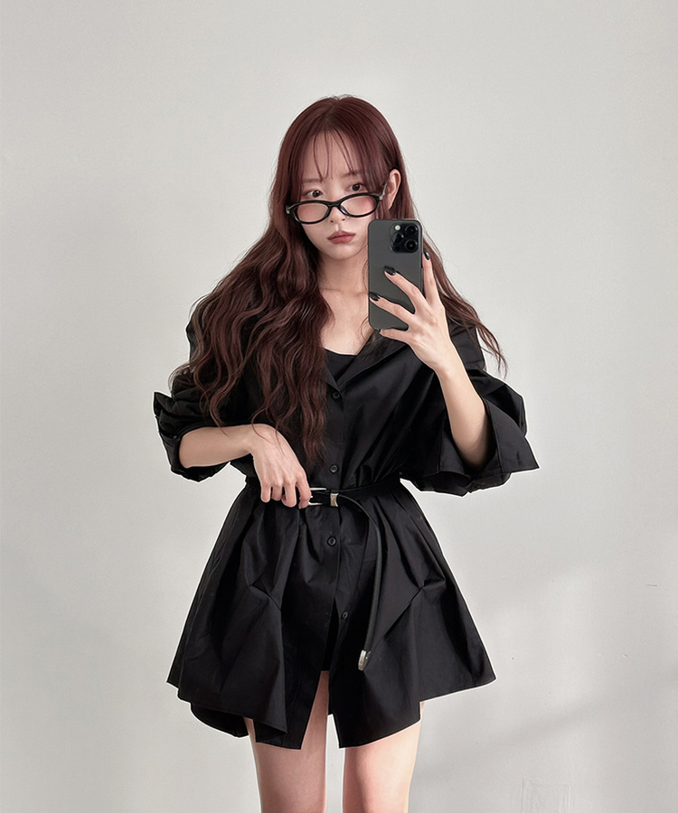 無地オーバーシャツ BLACK