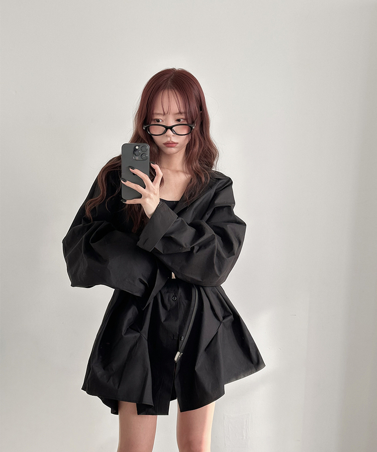 無地オーバーシャツ BLACK