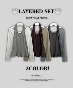 【SET】ホルターフリルキャミソール＋スリム長袖Tシャツ