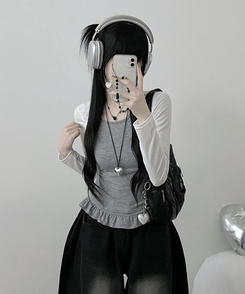 【SET】ホルターフリルキャミソール＋スリム長袖Tシャツ WHITE