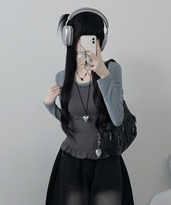 【SET】ホルターフリルキャミソール＋スリム長袖Tシャツ SKY BLUE