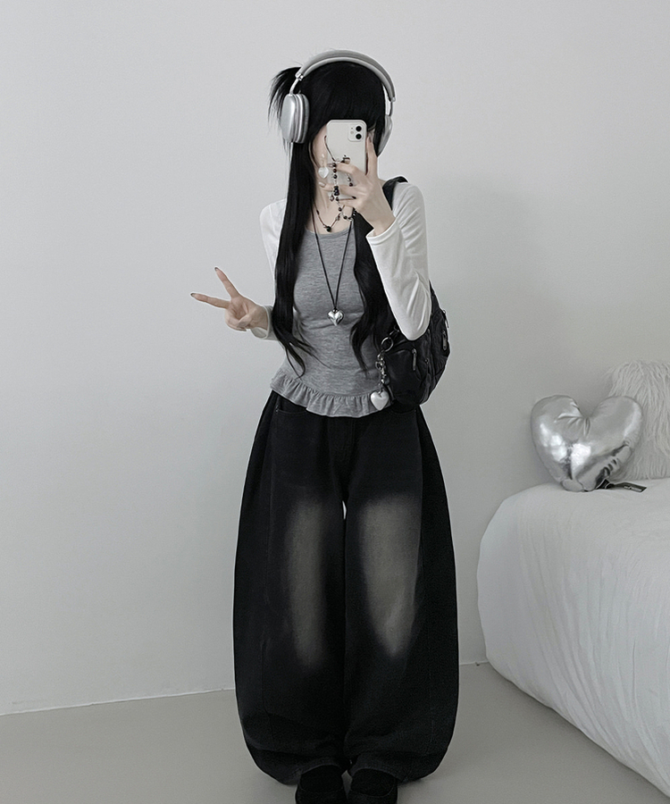 【SET】ホルターフリルキャミソール＋スリム長袖Tシャツ WHITE