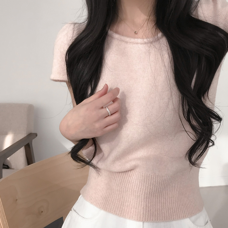 ラブリーUネック半袖ニット PINK