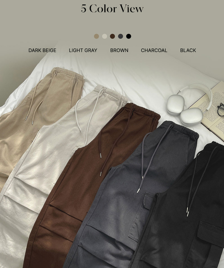 3XL코튼 투웨이 포켓 무릎 셔링 와이드 밴딩 팬츠