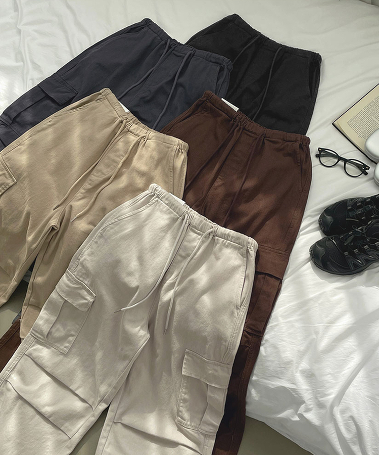 3XL코튼 투웨이 포켓 무릎 셔링 와이드 밴딩 팬츠