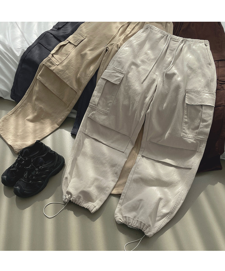 3XL코튼 투웨이 포켓 무릎 셔링 와이드 밴딩 팬츠