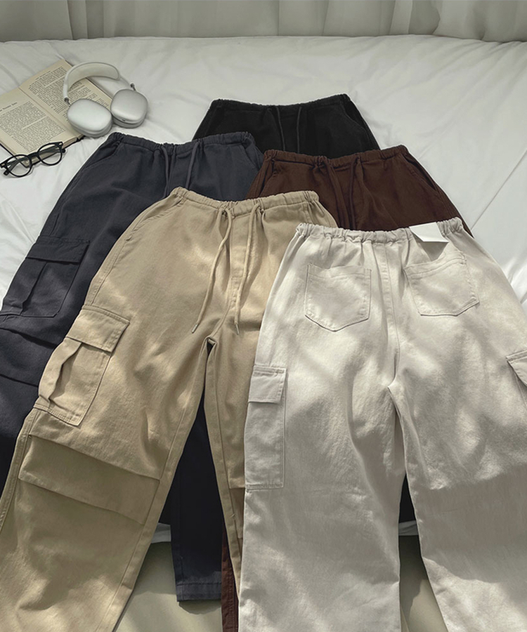 3XL코튼 투웨이 포켓 무릎 셔링 와이드 밴딩 팬츠