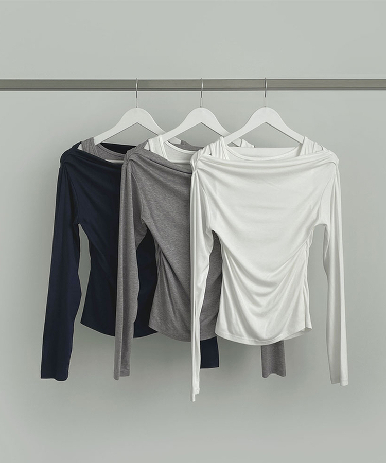 ドレープオフショルダーレイヤードTシャツ