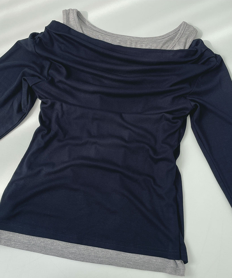 ドレープオフショルダーレイヤードTシャツ
