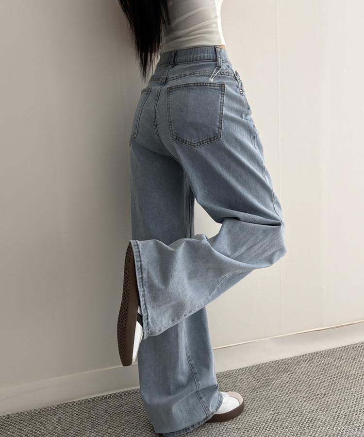 【丈別】シンプルワイドデニムパンツ LIGHT BLUE