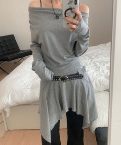 【ベルト付き】ドレープアンバランスワンピース GREY