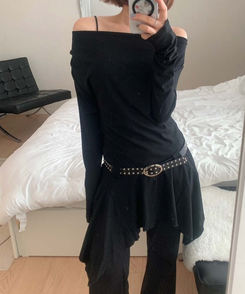 【ベルト付き】ドレープアンバランスワンピース BLACK