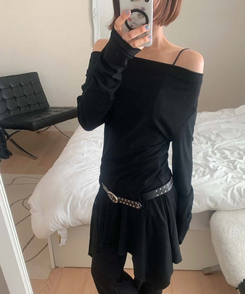 【ベルト付き】ドレープアンバランスワンピース BLACK