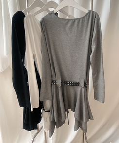 【ベルト付き】ドレープアンバランスワンピース