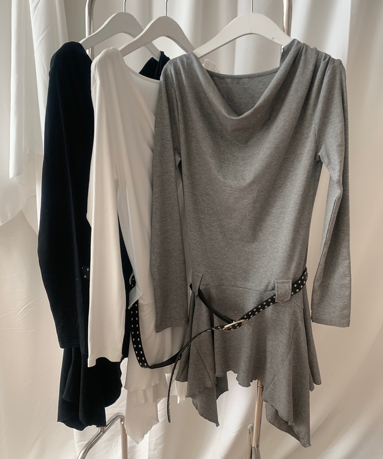 【ベルト付き】ドレープアンバランスワンピース