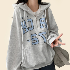 ドットレタリングハーフジップフード MELANGE WHITE