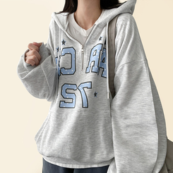 ドットレタリングハーフジップフード MELANGE WHITE