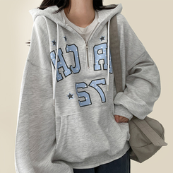 ドットレタリングハーフジップフード MELANGE WHITE