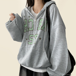 ドットレタリングハーフジップフード MELANGE