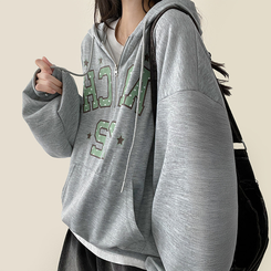 ドットレタリングハーフジップフード MELANGE