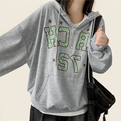 ドットレタリングハーフジップフード MELANGE