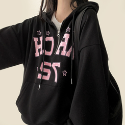 ドットレタリングハーフジップフード BLACK