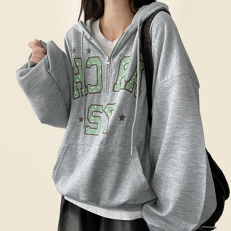 ドットレタリングハーフジップフード MELANGE