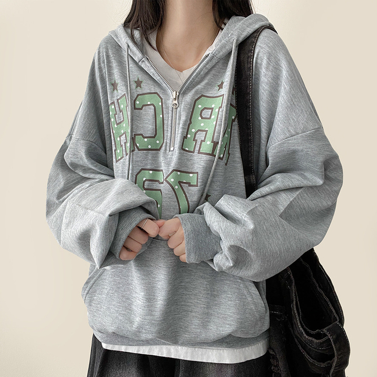 ドットレタリングハーフジップフード MELANGE