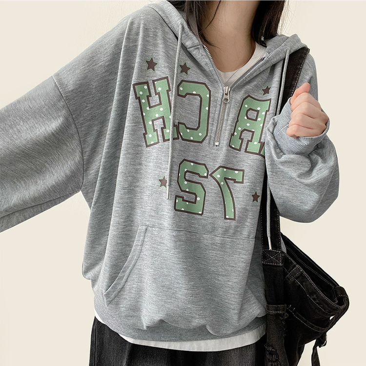 ドットレタリングハーフジップフード MELANGE