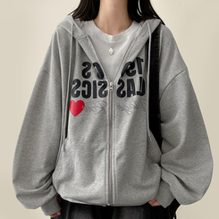 ハートレタリングフードジップアップ MELANGE