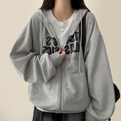 ハートレタリングフードジップアップ MELANGE