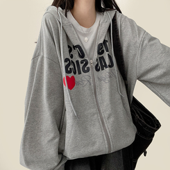 ハートレタリングフードジップアップ MELANGE