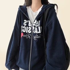 ハートレタリングフードジップアップ NAVY